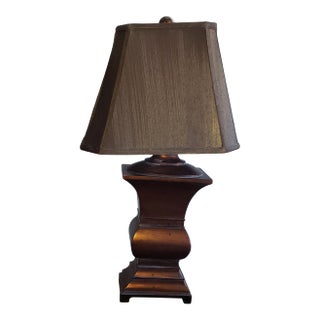1980s Bloomingdales Copper Patina Baluster Style Wood Table Lamp For Sale