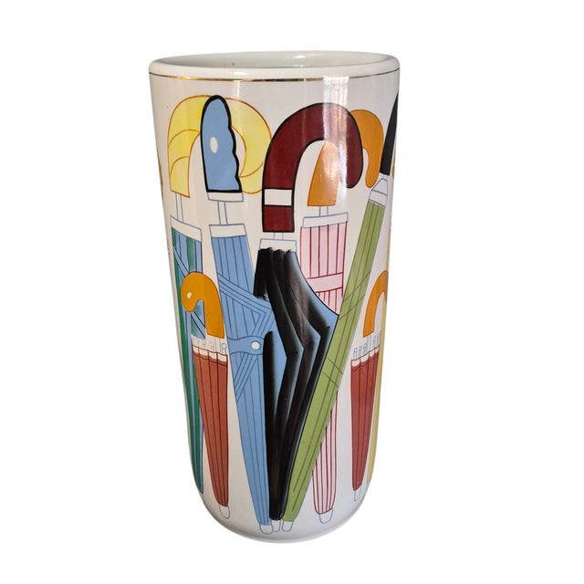 Blue Vintage Whimsical Painted Colorful Ceramic Umbrellas Design Umbrella Stand For Sale - Image 8 of 8