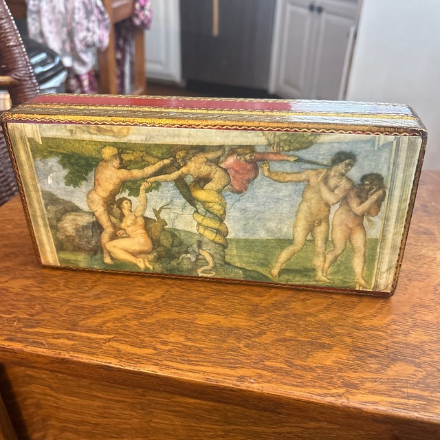 Florentine Box with a wonderful scene that looks like the Garden of Eden including the tree with the serpent.