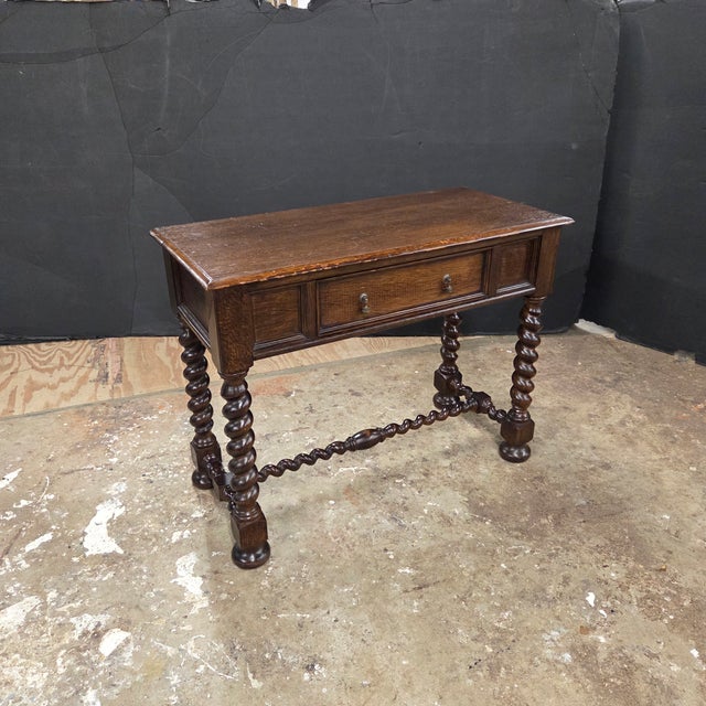 Late 19th Century English Oak Barley Twist Leg & Stretcher Side Table With Drawer For Sale - Image 12 of 18