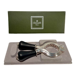 1990s French Christofle Silver Plate & Ebony Gourmet Champagne & Wine Bottle Opener For Sale