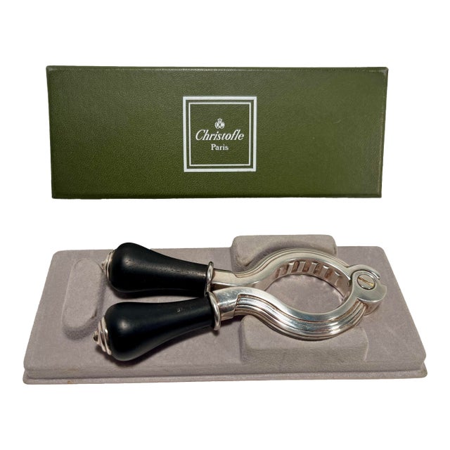1990s French Christofle Silver Plate & Ebony Gourmet Champagne & Wine Bottle Opener For Sale