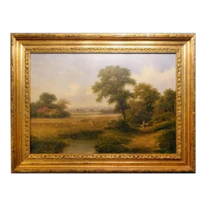 A Delightful 19th Century Dutch Harvest Landscape Oil Painting