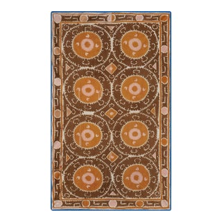 Boho Brown Suzani Throw, Hand Embroidered Tapestry, Neutral Orange Decor 7'5'' X 12'1'' For Sale
