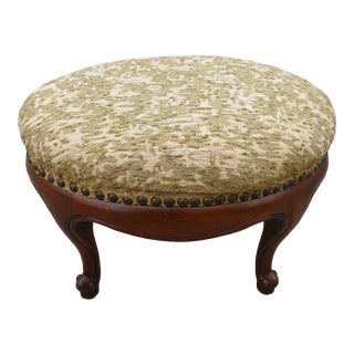 Oval Gold & Beige Footstool With Brass Tacks For Sale