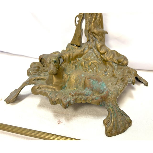 Vintage French Brass "Hunting" Motif Fireplace Tool Set- 5 Pieces For Sale - Image 4 of 12