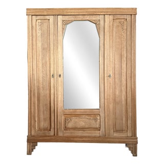 Art Deco Oak 3-Door Wardrobe, 1930s For Sale