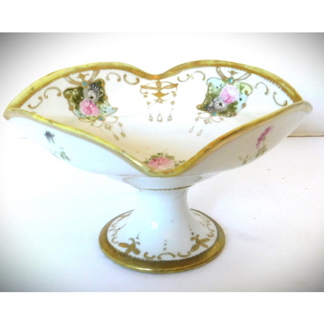 Noritake Yoshino Vintage Japanese Porcelain Hand-Painted Gold Leaf Footed Nut Candy Dish For Sale In New York - Image 6 of 10
