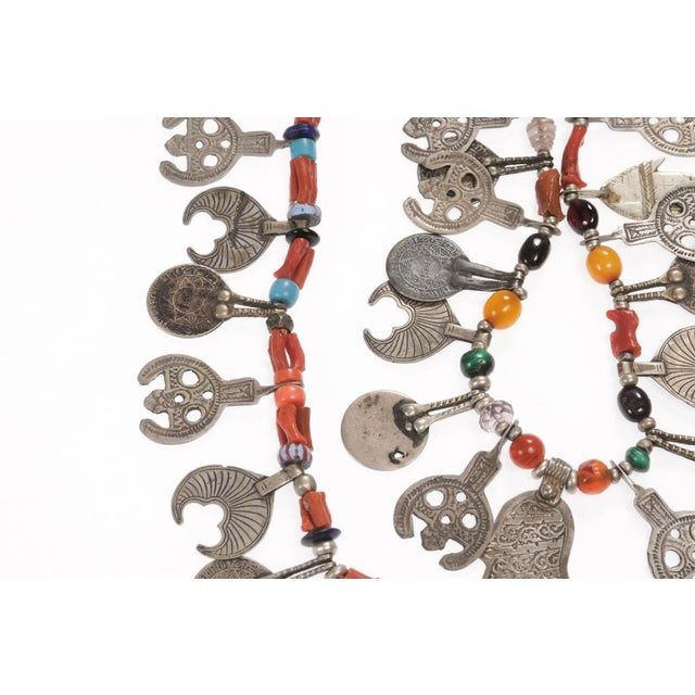 Metal Early 20th Century Early 20th Century Charms, Coral and Silver Moroccan Necklace For Sale - Image 7 of 12