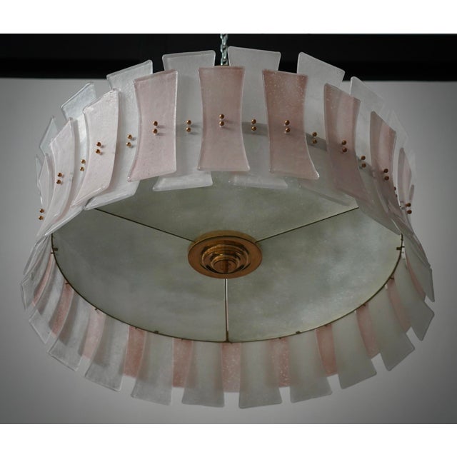 Mid-Century Modern Round Pink and White Murano Glass and Brass Pendant, 2000 For Sale - Image 3 of 10