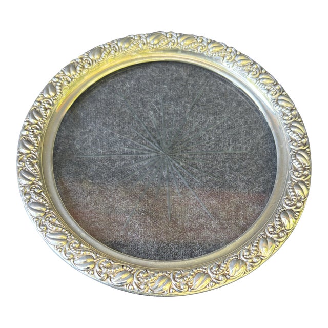 Vintage Sterling Silver Etched Glass Wine Coaster For Sale