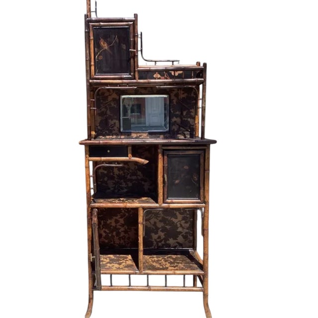 Antique Regency Chinoiserie Bamboo Whatnot Cabinet Bookcase.