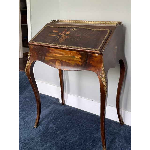 Antique French Louis XV Style Mahogany Painted Writing Desk For Sale - Image 11 of 14