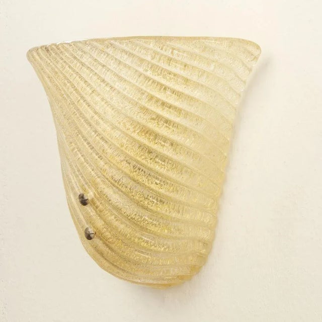 Mid-Century Modern Ribbed Amber and Golden Murano Glass Wall Lamps, 1960s, Set of 2 For Sale - Image 3 of 11