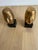 Gold Pair of Villa & House Alberto Statues / Sculptural Bookends | Cycladic-Inspired Gold Leaf Metal on Black Marble Bases, Heavy For Sale - Image 8 of 9