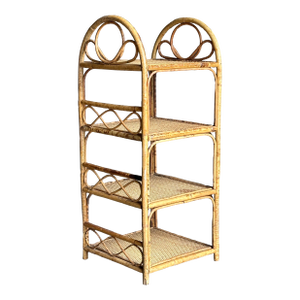1970s Burnt Bamboo and Cane Small Plant Stand or Shelf