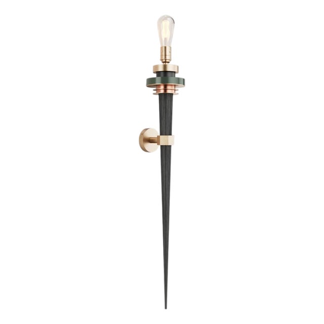 Torca II Wall Lamp in Brass and Oxidized Wood by Marine Breynaert For Sale