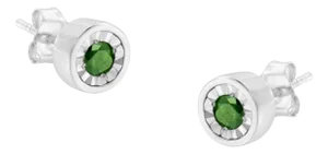 .925 Sterling Silver 1/4 Cttw Round Brilliant-Cut Green Diamond Miracle-Set Stud Earrings (Fancy Color-Enhanced, I1-I2 Clarity) - 2 Pieces