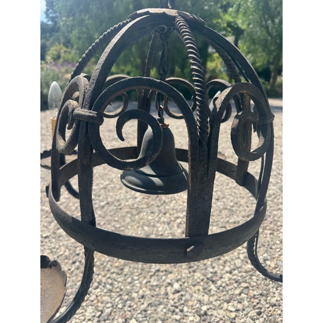 Rustic European 1920s Spanish Wrought Iron Pendant Light For Sale - Image 3 of 12