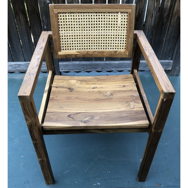 Pair of Coastal Boho Teak & Cane Armchairs For Sale - Image 4 of 6
