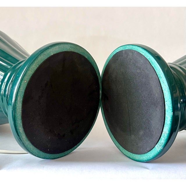Emerald-Green Ribbed Ceramic Lamps, Pair For Sale In Denver - Image 6 of 11