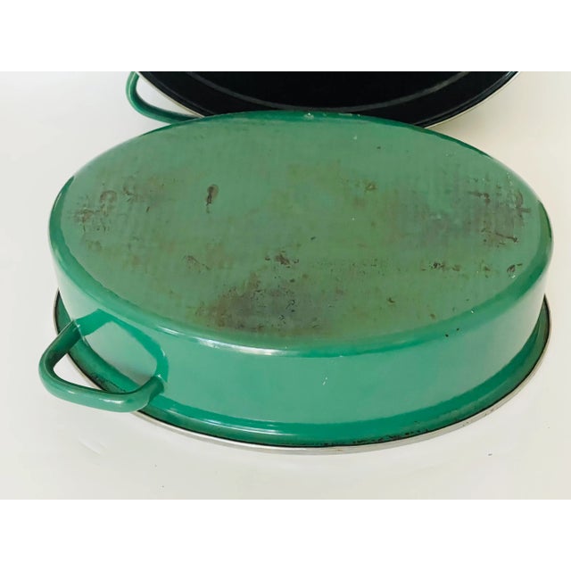 1940s 1940 Green Enamel Steel Oval Pot With Cover For Sale - Image 5 of 5