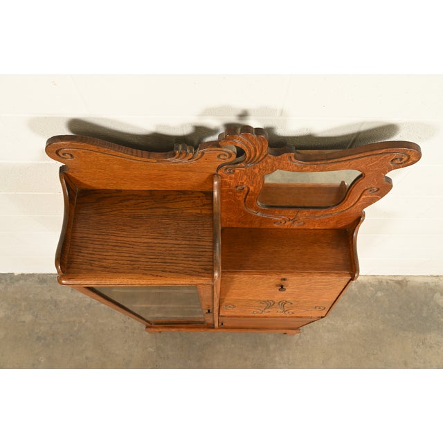 Brown Antique Victorian Carved Oak Side-by-Side Bookcase With Drop Front Secretary Desk, Circa 1900 For Sale - Image 8 of 12