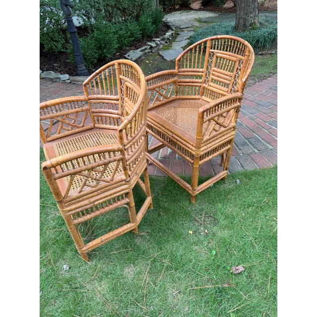 Thomasville Mid 20th Century Brighton Pavilion Bamboo Arm Chairs Pair by Thomasville For Sale - Image 4 of 11