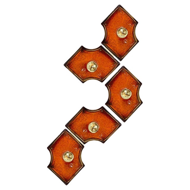 Orange and Brown Ceramic Wall Lights Keramik, Germany, 1970s For Sale