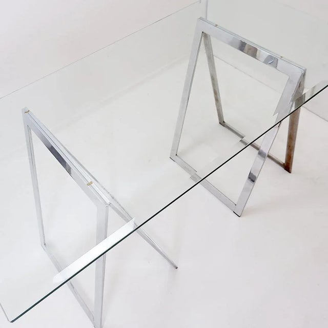Glass Vintage Chrome Trestle Desk, 1970s For Sale - Image 7 of 14