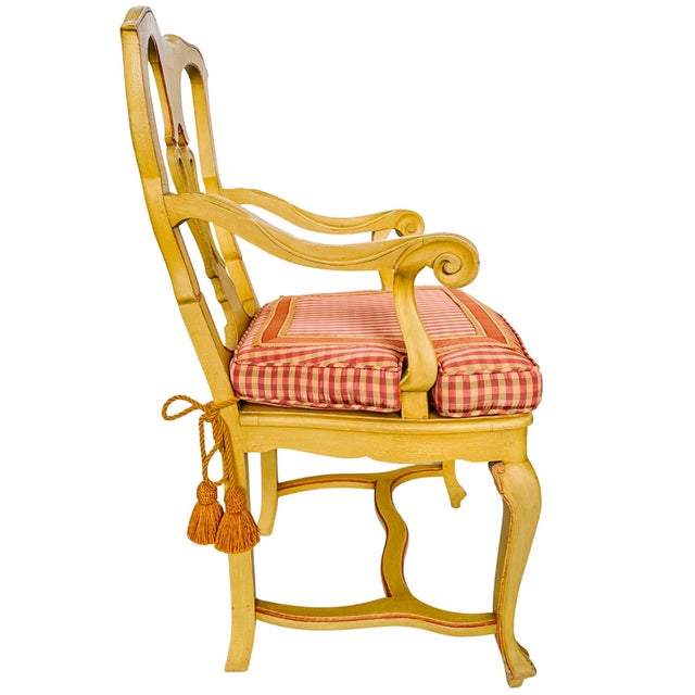 Early 20th Century Venetian Rococo / Louis Revival Style Yellow Wood Upholstered Accent Side Chairs - A Pair For Sale - Image 4 of 17