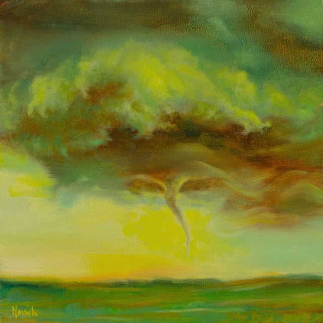 Funnel I by Dana Hawk | Oil on panel Abstract depiction of a funnel cloud in a stormy sky. For Sale