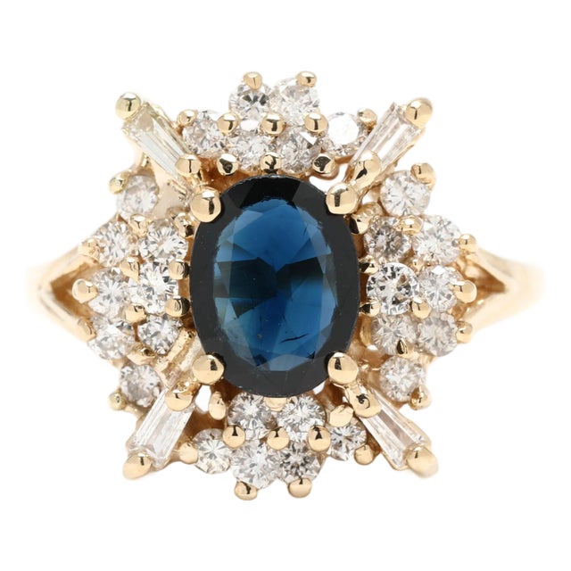 1.98ctw Sapphire and Diamond Cluster Ring, 14k Yellow Gold, Ring Size 6.5 For Sale