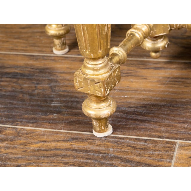 Wood Pair of 19th Century French Giltwood Stools with Fluted Legs and Upholstery For Sale - Image 7 of 10