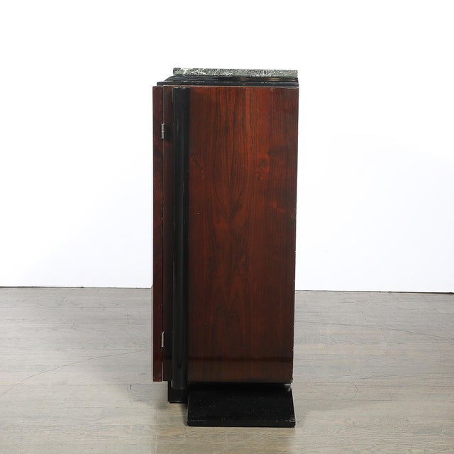 Art Deco Walnut & Black Lacquer Curved-Front Cabinet W/ Verde Saint Denis Top For Sale - Image 12 of 15