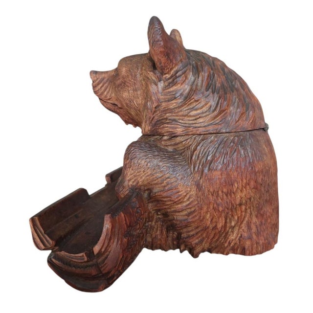 Antique Carved Wooden Inkwell with Glass Insert by Bear Brienz, 1880s-1910s For Sale - Image 6 of 16