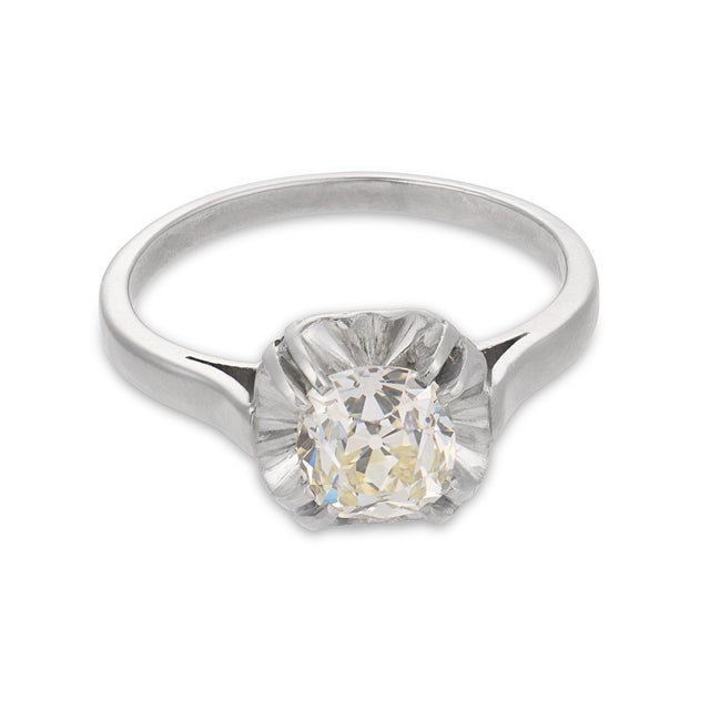 Art Deco 1930s French Art Deco Gia 1.18 Carat Old Mine Cut Diamond Platinum Engagement Ring, Size 6.75 For Sale - Image 3 of 8