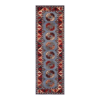 Rustic Ziegler Blue/Multi Wool Runner Rug- 2'8'' X 9'8'' For Sale