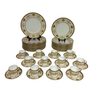 Early 20th Century 22k Gold Minton Gilt Porcelain Table Service - Nearly Complete Set for 12 - 47 Pieces For Sale
