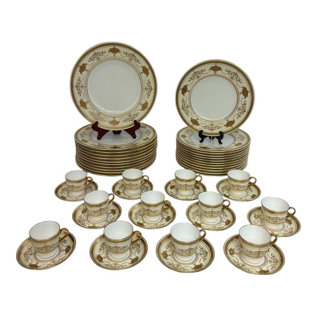 Early 20th Century 22k Gold Minton Gilt Porcelain Table Service - Nearly Complete Set for 12 - 47 Pieces For Sale