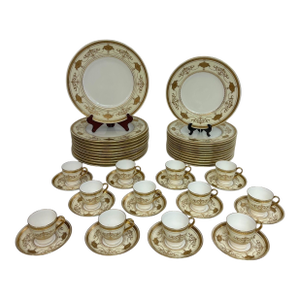 Early 20th Century 22k Gold Minton Gilt Porcelain Table Service - Nearly Complete Set for 12 - 47 Pieces