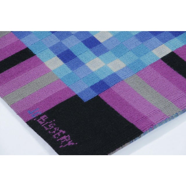 1960s Vintage Square j.c Bissery Signed Modernist Tapestry in Blue Tones - Rug & Kilim For Sale - Image 5 of 7