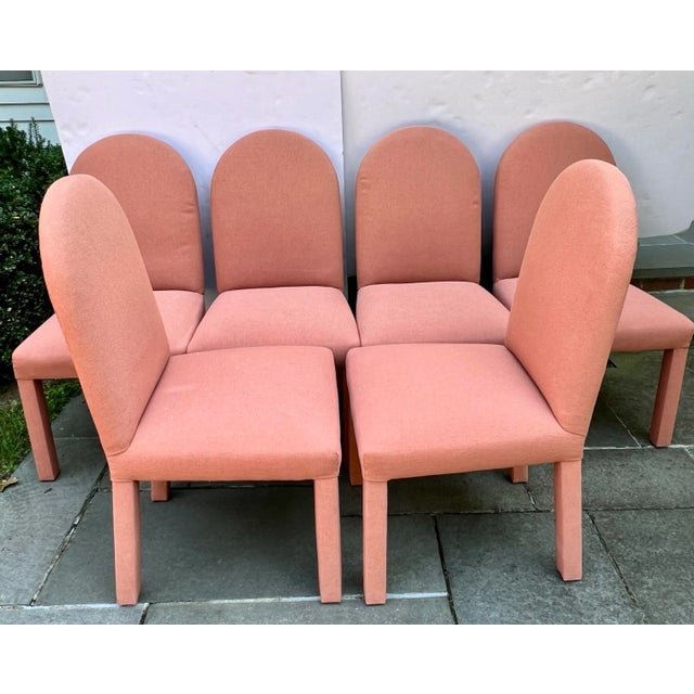 1980s Post Modern Parsons Dining Chairs - 6 Side - 2 Arm - Set of 8 For Sale - Image 5 of 12