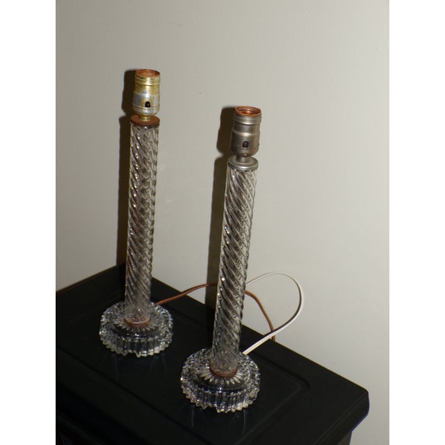 Art Deco Vintage Pair Art Deco Twisted Glass Column Candlestick Table Lamps For Sale - Image 3 of 11