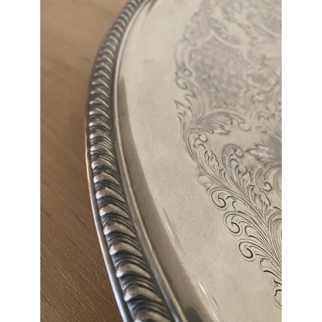 1960s Vintage English Silver MFG Corp Silverplate Etched Tray For Sale - Image 5 of 8