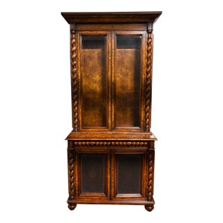 Bookcase or Display Cabinet Burl Wood and Twist Columns, Mid 20th Century For Sale