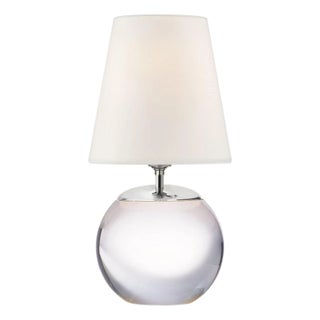 Thomas O'Brien by Visual Comfort Signature Terri Round Accent Lamp in Crystal with Linen Shade For Sale