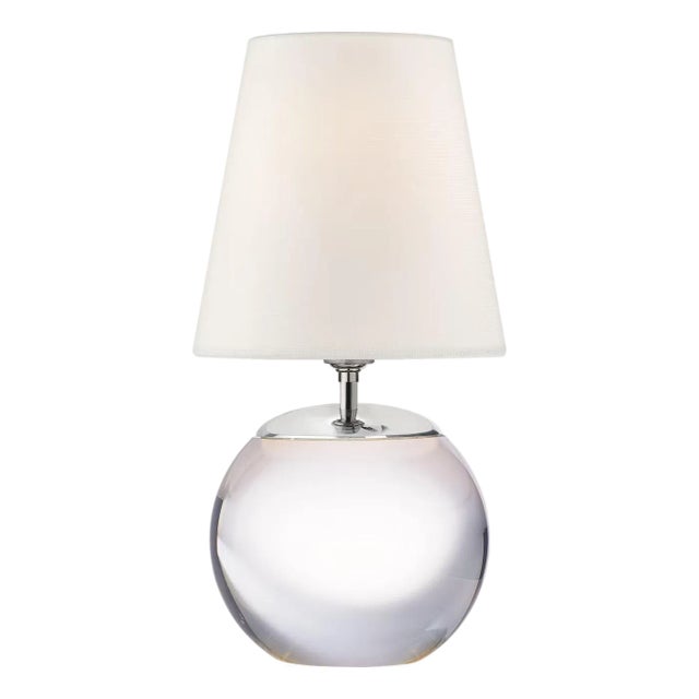 Thomas O'Brien by Visual Comfort Signature Terri Round Accent Lamp in Crystal with Linen Shade For Sale