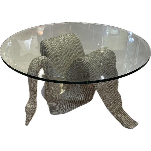 Vintage Carved Painted Wood Swan Table With Round Beveled Glass Top For Sale In Chicago - Image 6 of 7