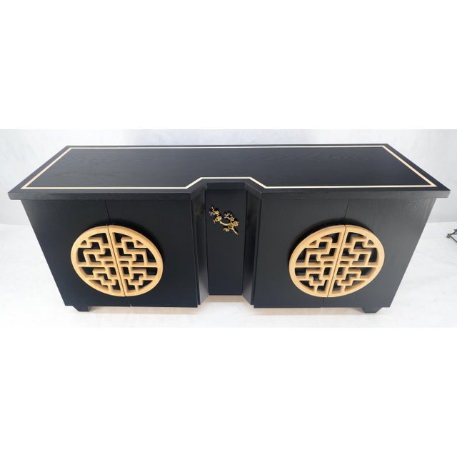 Large Asian Black Lacquer Large Carved Wood Door Pulls 8 Drawer Dresser Credenza For Sale - Image 13 of 17